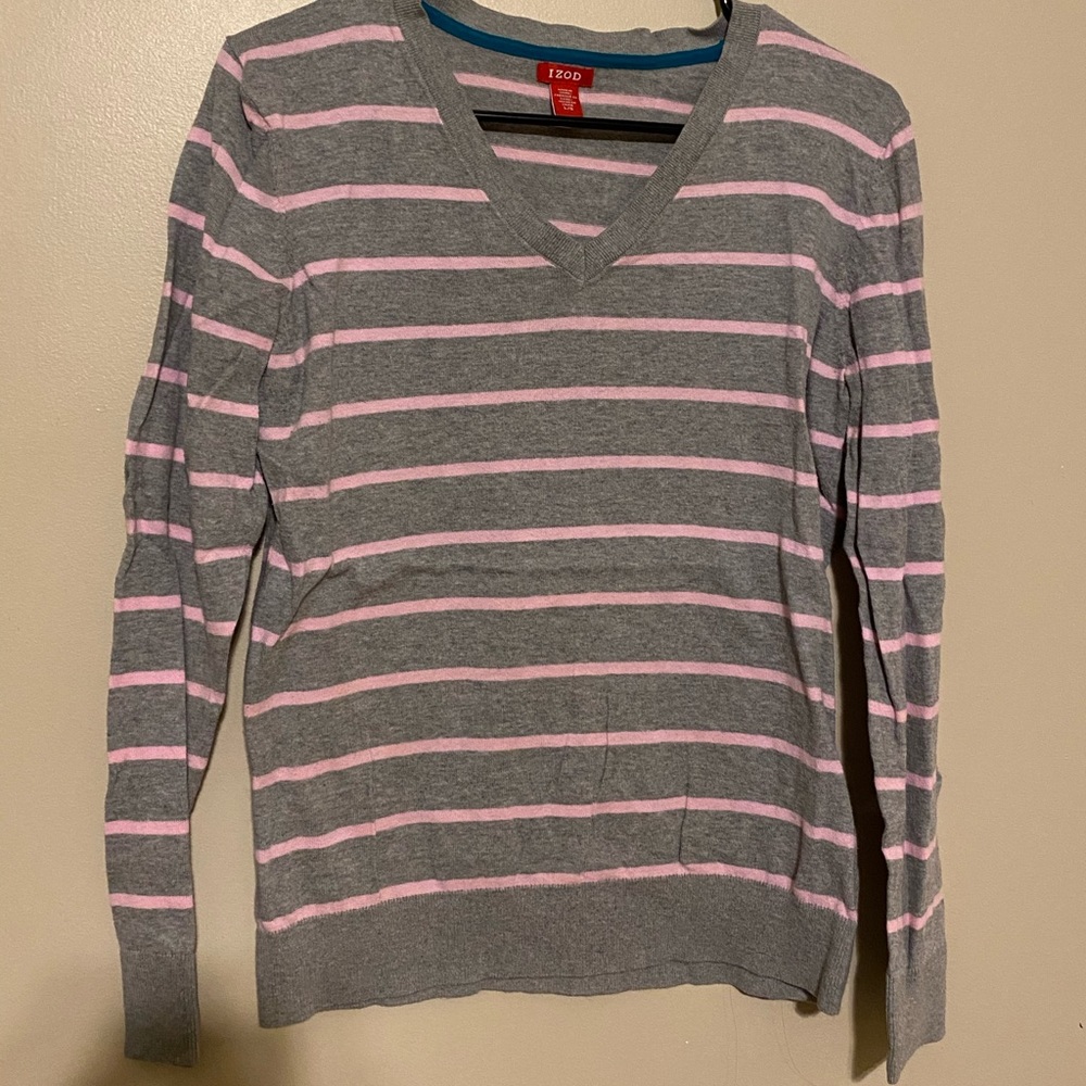 Cute grey sweater with pink stripes